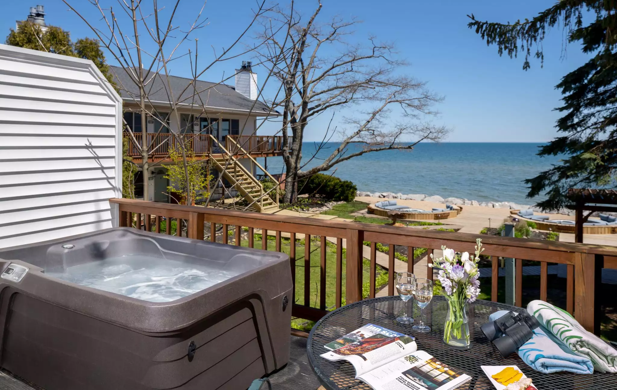 Outdoor hot tub on private deck